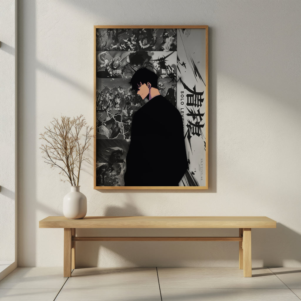 Solo Leveling Sung Jin-Woo Digital Poster – Dark Anime Wall Art