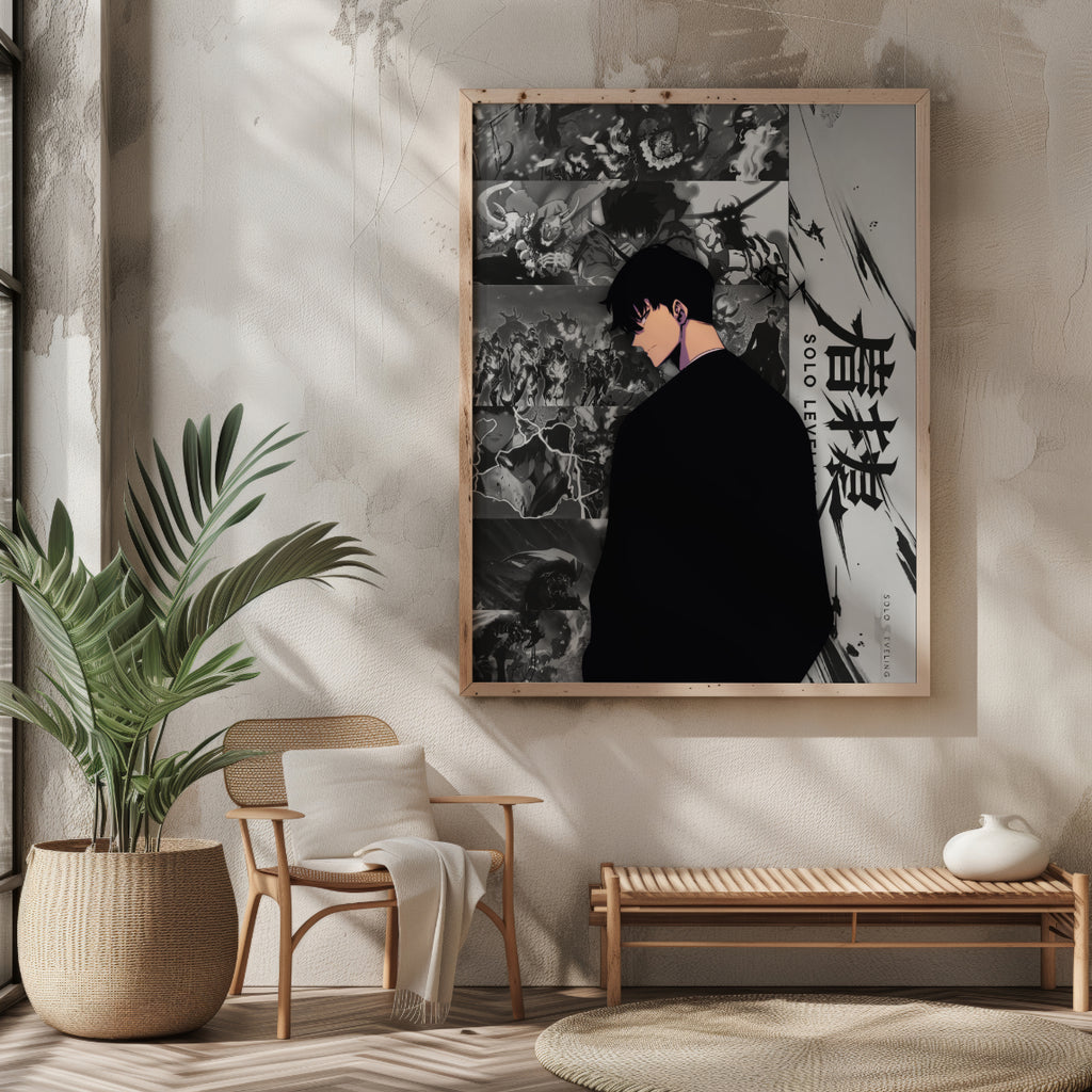 Solo Leveling Sung Jin-Woo Digital Poster – Dark Anime Wall Art