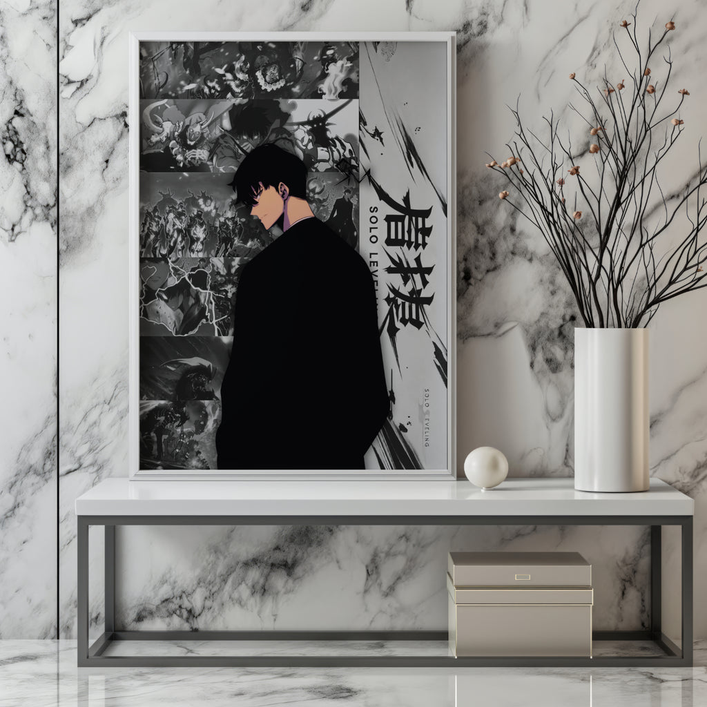 Solo Leveling Sung Jin-Woo Digital Poster – Dark Anime Wall Art