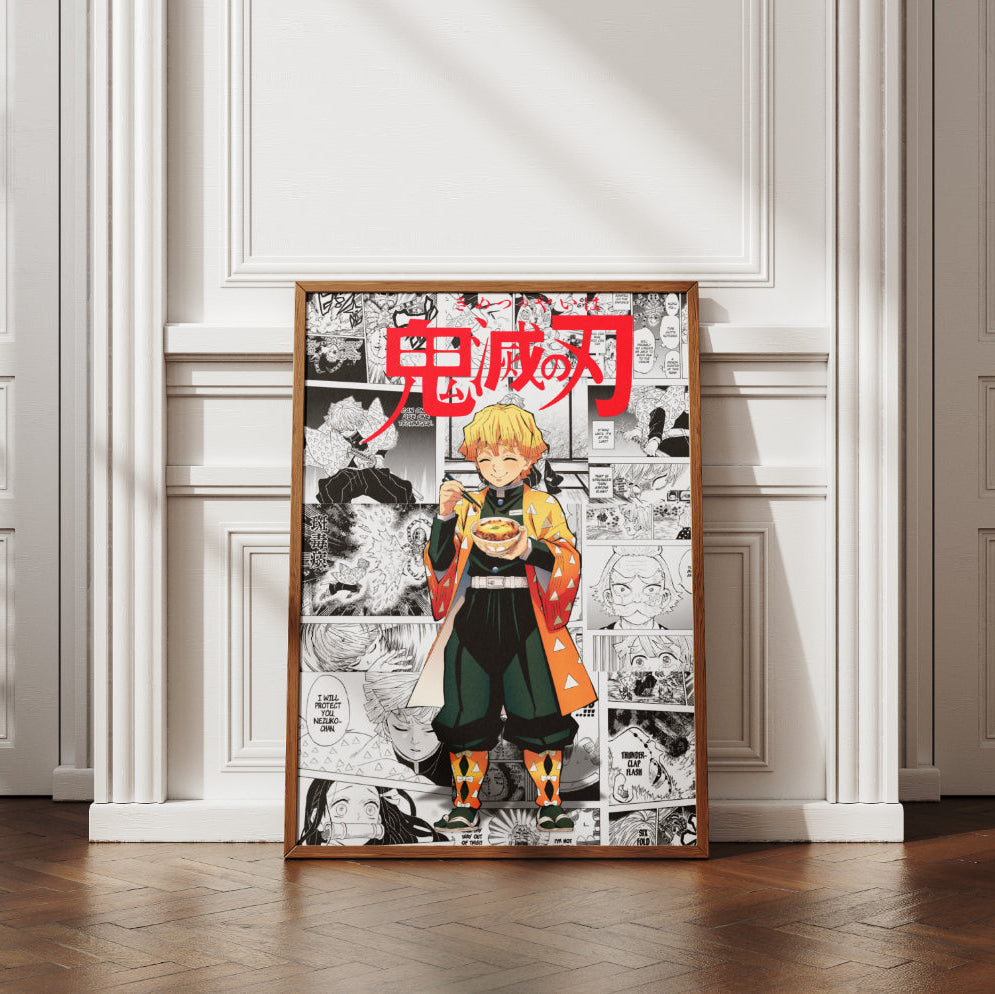 Demon Slayer Zenitsu Agatsuma Digital Poster – Kimetsu no Yaiba Anime Manga Wall Art