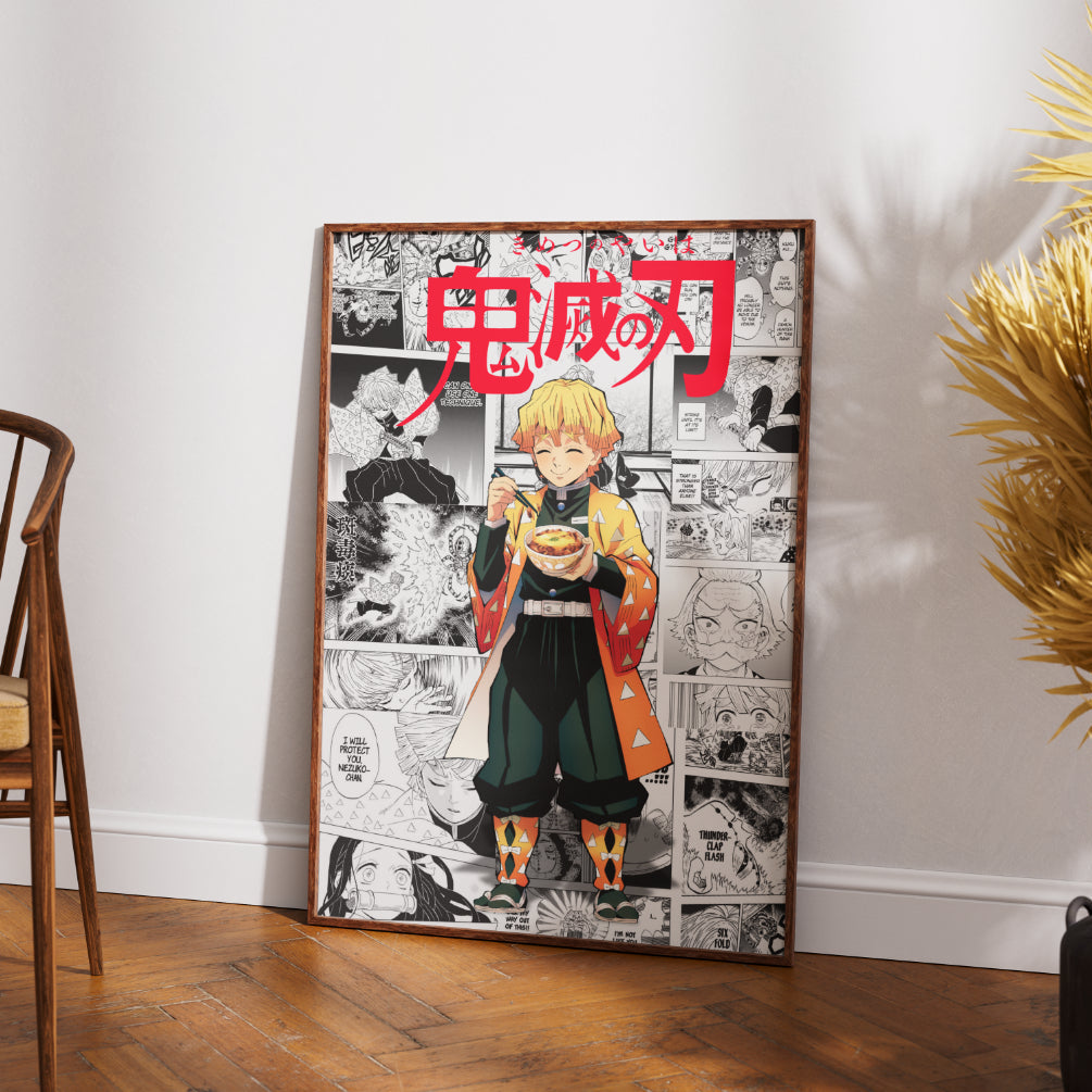 Demon Slayer Zenitsu Agatsuma Digital Poster – Kimetsu no Yaiba Anime Manga Wall Art