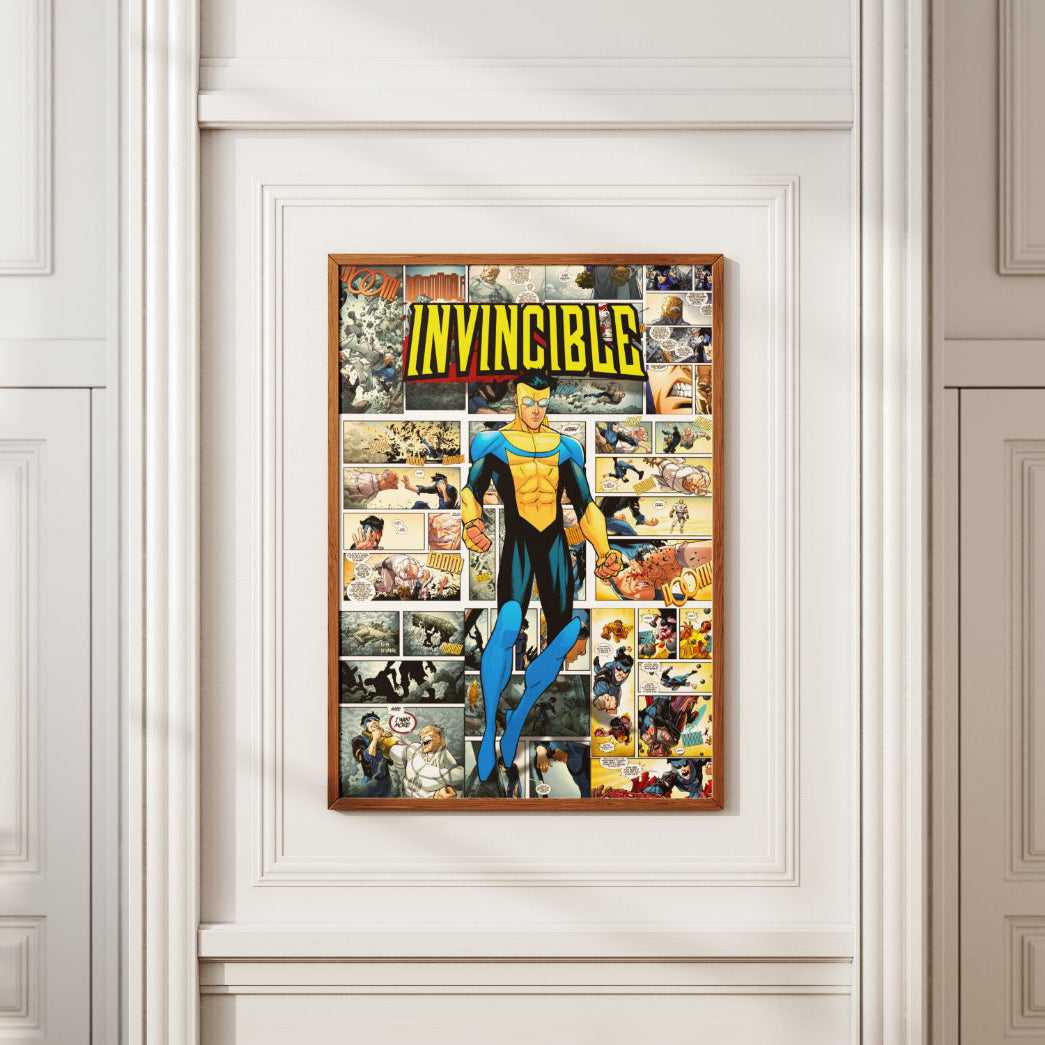 Invincible Comic Collage Digital Poster – Superhero Wall Art